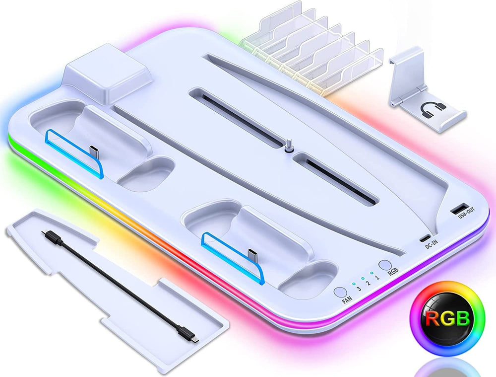 Stacja dokująca PS5 z podświetleniem RGB do kontrolerów i zestawu słuchawkowego